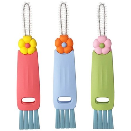 3-delt børstesæt til rengøring - Bløde børstehår - Passer til glaslåg og flaskelåg - Velegnet til små rum og kop-tilbehør