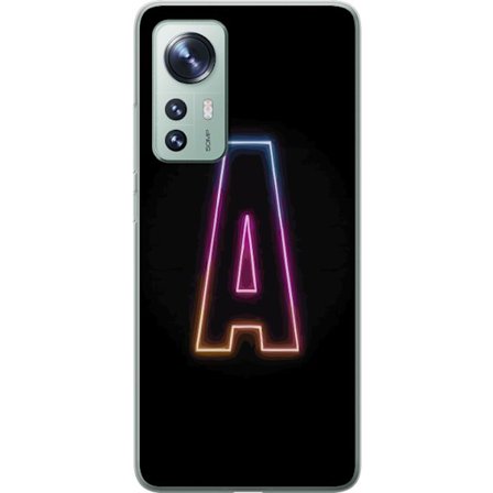 Kompatibel Mobilcover til Xiaomi Xiaomi 12 Minimalistisk neonbogstav A i regnbuefarvet lys mod sort baggrund i moderne typografisk stil