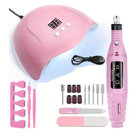 7-i-1 Neglepleiesett | Leveres med LED-lampe, Gel Negletørker