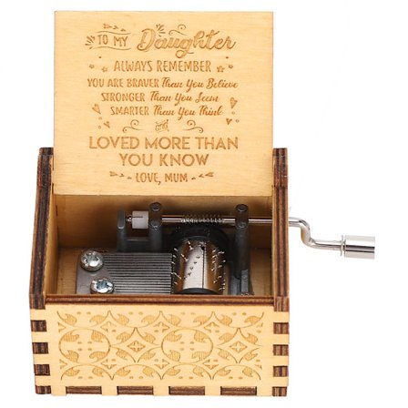 Mekanisk håndsveiv musikkboks i tre, bursdags- og julegaver til barn