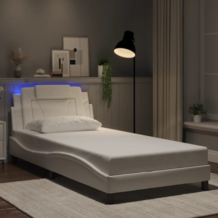 Bed Frame "Viana" with LED without Mattress White 100x203 cm