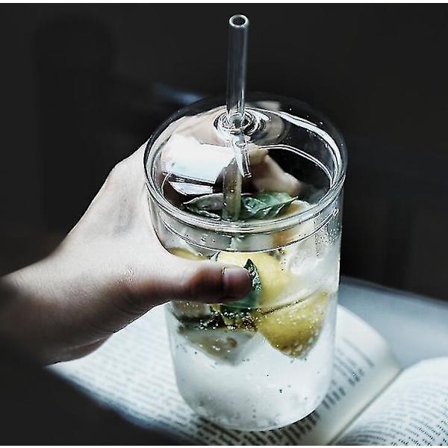 Värmebeständig Glaskopp med Lock och Sugrör Transparent Kaffe Mugg