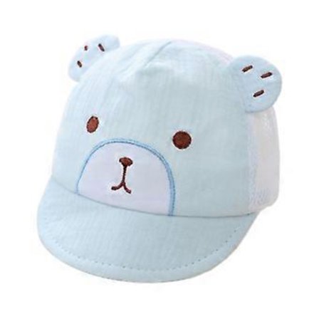 Pustende Baby Baseball Caps Sommer Mesh Andetungehatt Mote Søt Bjørn Solhatt Vindtett for Gutt Jenter Unisex Blå