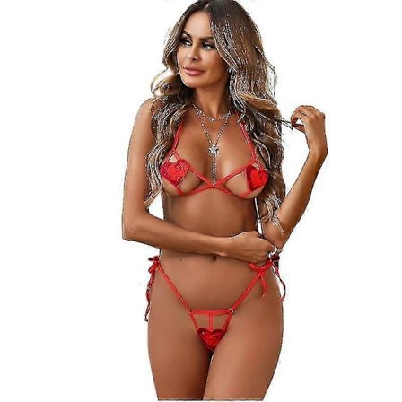 Seksikäs alusvaatesetti, kolmipisteinen sydämenmuotoinen avoin setti, seksikäs alusvaate, punainen alusvaate, koko S