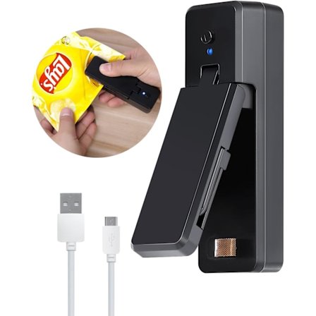 (Svart) Mini-förslutare, 2 i 1 Mini Värmeförslutare Påseförslutare med, ZQKLA