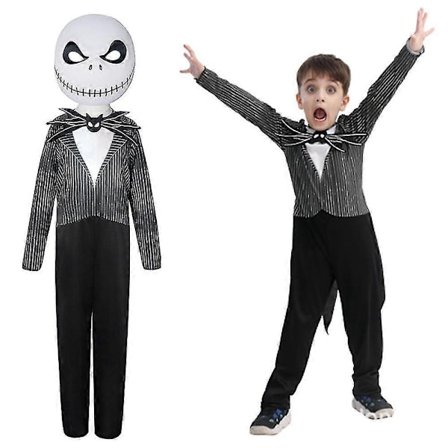 3-14 År Børn Halloween Nightmare Jack Skellington Cosplay Jumpsuit med Maske-Perfekt