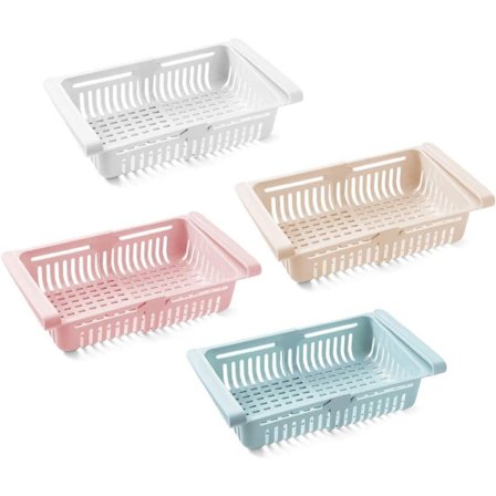 ING Utdragbara förvaringslådor för kylskåp, kylskåpslådor, justerbara förvaringshyllor, förvaringsställ, förvaringslådor för kylskåp (4-pack)