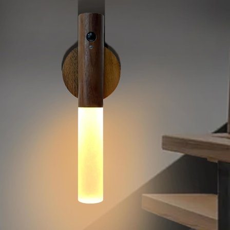 Uppgraderad magnetisk uppladdningsbar vägglampa, rörelsesensor batteridriven trä nattlampa, ficklampa för vägg hall garderob trapp garderob K