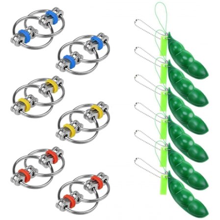 6 kpl Herneenpalko Fidget Bean -lelu Hauska Ilme Stressin Lievitys Avaimenperä + 6 kpl Fidget -lelu Flippy Chain Stress Ahdistus Lievitys Ketju 