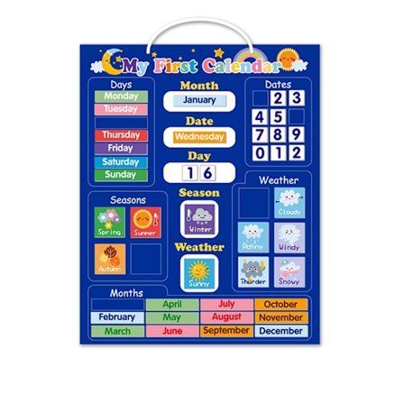 Pedagogisk barnekalender - Magnetisk veggkalender 40 x 32 cm på engelsk - Ukentlig med 41x Mag