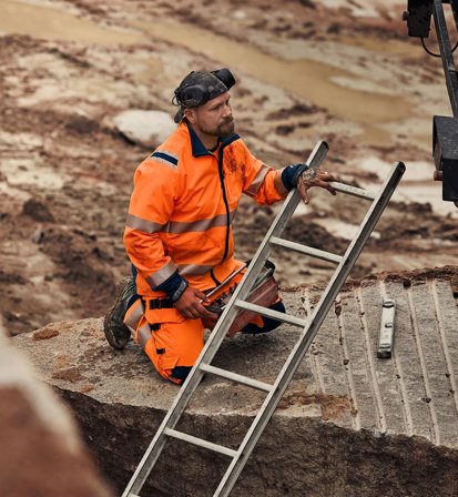 Arbetsbyxor Fristads Herr Varsel Green hantverkarbyxa stretch 2644 GSTP, klass 2, Varsel Orange/Marinblå Arbetskläder