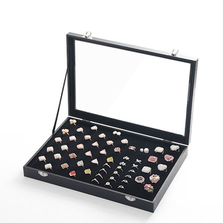 Ringbox för 100 ringar - med visningsfönster - damm- och reptålig - platsbesparande - ringdisplayställ för förvaring och visning av smycken
