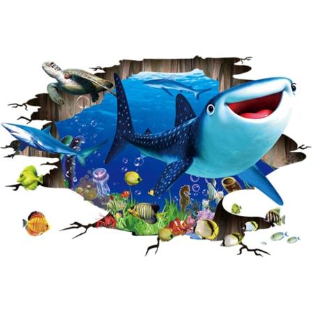 1 stk 3D Stereoskopisk Gjennom Veggen Klistremerker Havhai