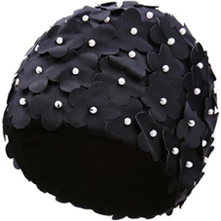 Blomstret Badehat Kvinder Blomst Badehat Dame Mode Badehat Super Stretch Badehat Elastisk Brusehat sort black