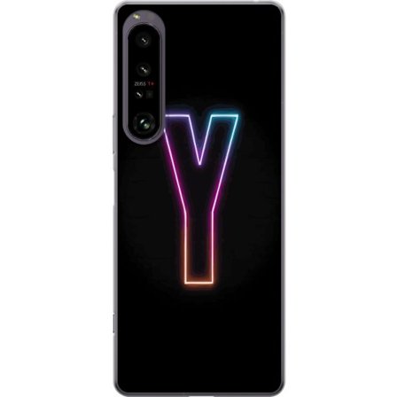 Yhteensopiva Puhelinkuori Sony Sony Xperia 1 IV Minimalistinen neonkirjain Y värinvaihtuvassa valossa mustaa taustaa vasten