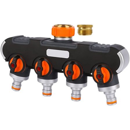 4-veis fordeler, vannfordeler med kranadapter, 4-veis fordeler 3/4" og 1/2", justerbar vannstrøm, vaskemaskinadapter