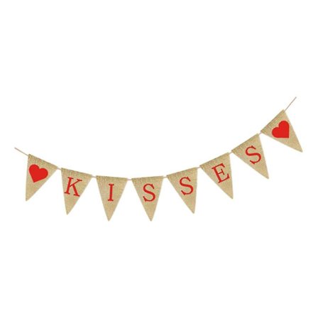 Kysse Hjerter Burlap Flag Banner Bryllupsbanner