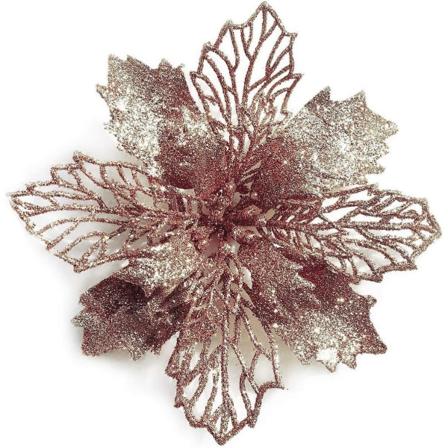 Pakke med 12 glitrende kunstige julestjerner i roségull, julekrans, juletreblomster, pynt, 4" (10 cm) diameter"