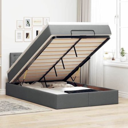 Maison Exclusive - Ottoman-säng med madrass och LED mörkgrå 120x190 cm tyg