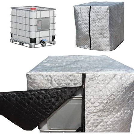 Skydd för 1000L IBC-tank, Frostsäkert, Anti-UV-tankskydd, IBC-tankskydd med dragkedja, 120 x 100 x 116 cm (Silver)