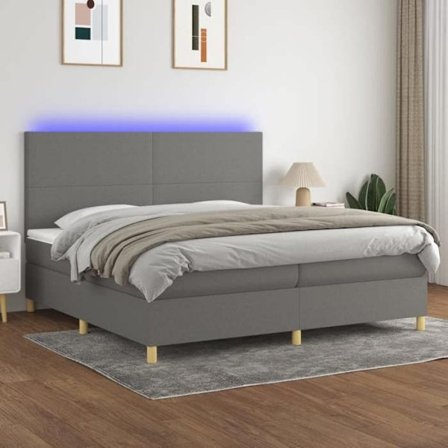 Maison Exclusive - Sengebund med lameller og madras samt LED mørkegrå 200x200 cm