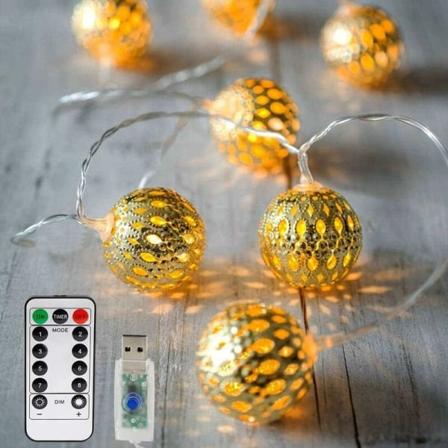 LED-lyskjede, 20 marokkanske LED-girlandere 3M 8 dimbare moduser med fjernkontroll, orientalske julegirlanderkuler med USB IKKE batteridrift