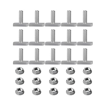 15 stk. T-spor Bolterstatning, m8 X 20 Skruer, A2-70 Skinneskruer Spormuttere Med 15 Flensmuttere