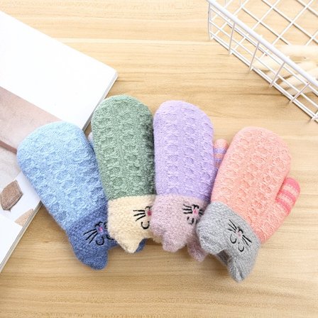 4 par barn Sherpa-fodrade stickade vantar pojkar flickor vinterhandskar