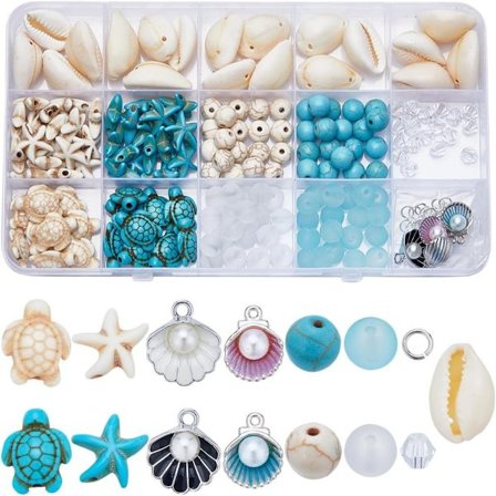 15 Stiler Skjellperler Havtema Perlesett Naturlige Konkylieperler Spiral Skjellperler Sjøstjerne Skilpadde Fargede Syntetiske Turkisperler Blandet 