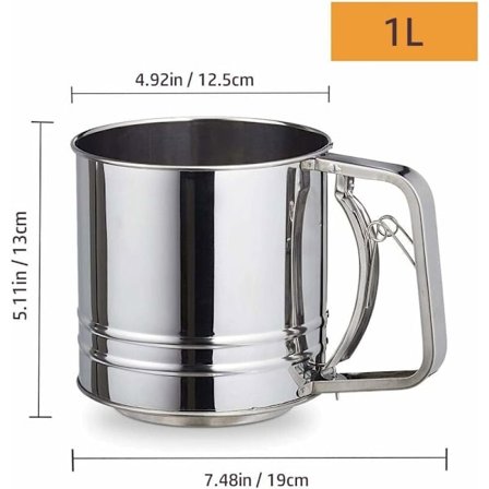 Ruostumattomasta teräksestä valmistettu jauhoseula, leivonnaisseula vaa'alla, tomusokeri-kaakaoseula, manuaalinen jauhoseula tomusokerille, 