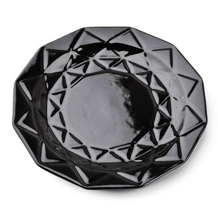 ADEL SVART Tallrik 24 cm - Keramisk Middagstallrik med Diamantränder