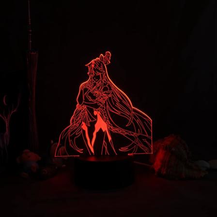 Genshin Impact 3D LED Atmosfärisk Illusion Solnedgångslampa Het Anime Figur Spel Nattljus för Inomhus Sovrumsdekor Indie Barn Present