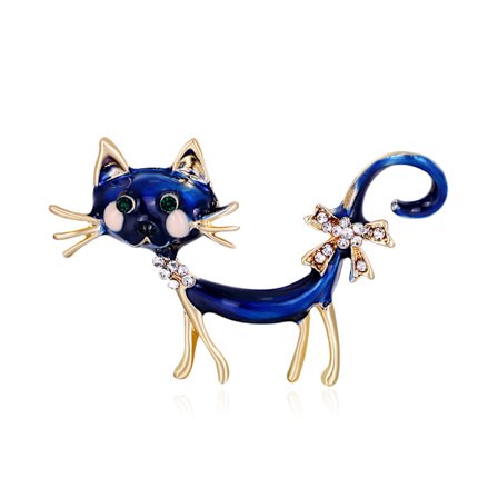 Broche de personnalité de chat, broche d'animal mignonne de strass bleu, tillbehör till kostym