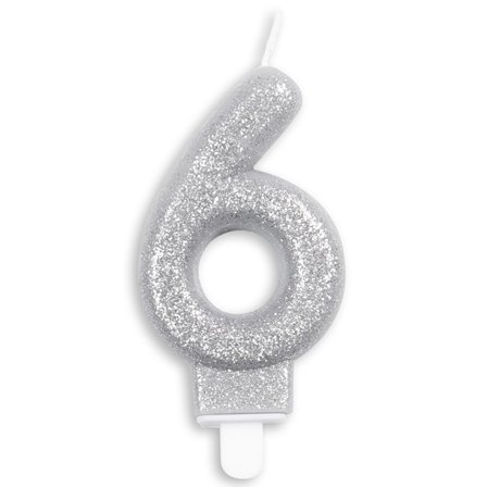 Tårtljus Siffra Silver Glitter Numero 6