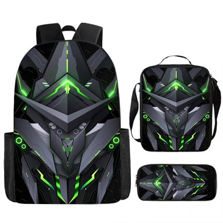 Mechanical Style 3-Piece Skolväska Set – Stor Ryggsäck för Elever, Anime Cartoon Design, Vattentålig & Slitstark