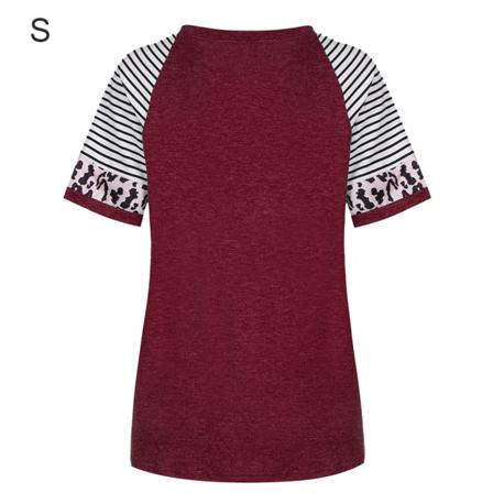 Dam T-shirt Randigt Print Kortärmad Blus Med Rund Hals,