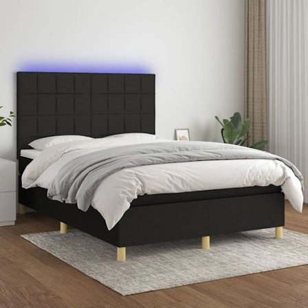 Maison Exclusive - Sengebund med lameller og madras samt LED Sort 140x190 cm Stof