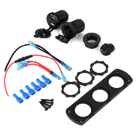 12V cigarettändaruttag Dubbel USB-strömladdare + oberoende strömbrytare med blå LED