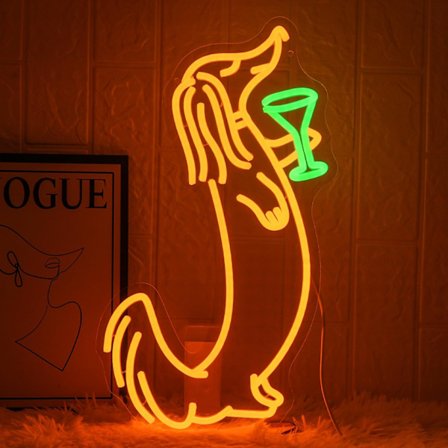 Gravhund, der drikker Martini Neonskilt, Gult Hund Neonskilt til Vægdekoration, Dæmpbar Gravhund Cocktail Neonlampe til Bar, Pub Vægkunst, Hjem 