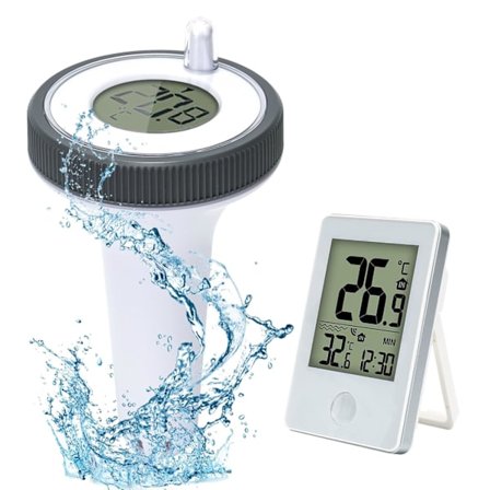 IP67 Vattentät Trådlös Flytande Digital Pooltermometer, Pooltermometer med Inomhustemperaturmottagare, Räckvidd upp till 60m, för Simbassänger, Fi