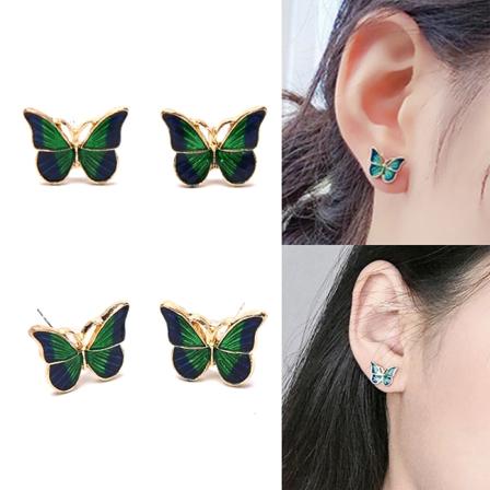 Vintage Fashion Emalje Grøn Butterfly Stud Øreringe Trend Multicolor