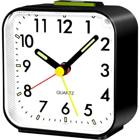 Stille Vekkerklokke - Ikke-tikkende Sengklokke med Stor Skjerm, Snooze & Lys for Tunge Sover, Kontor & Reiser