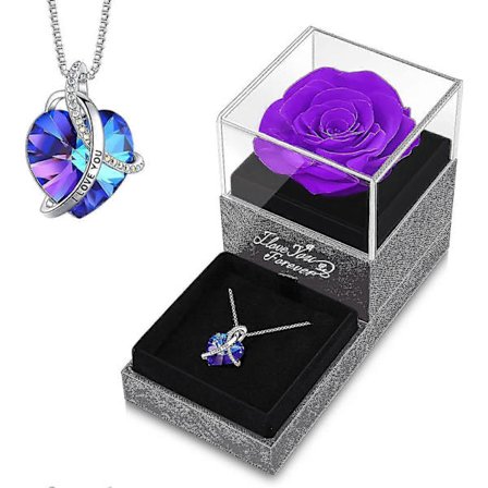 Konserverad lila ros med hjärthalsband - äkta ros presenter till mamma mormor fru flickvän Jag älskar dig presenter till henne på mors dag alla 