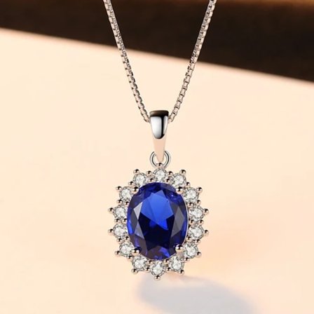 Diana Princess Sapphire -synteettinen kaulakoru, 925 hopeaa, naisten siniset jalokiviriipukset, elegantit vintage-korut, vuosipäivälahjat