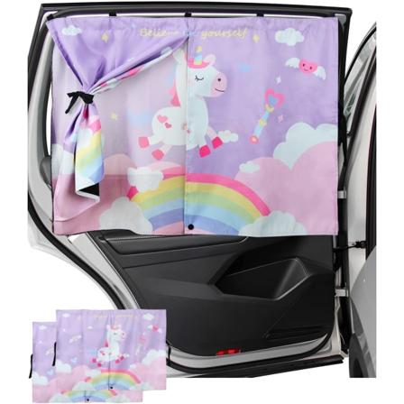 Baby Bil Solskjerm Sett med 2 UV Beskyttelse Dobbelt Lag Magnetisk Solskjerm Gardin med Full/Halv Åpning Baby Bil Solskjerm, Rosa Enhjørning for Barn
