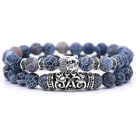 WABJTAM Buddhistisk Perle Armbånd - To Tibetanske Perle Armbånd med Buddha Hoved Amulett og Chakra Sten - Energi Perle Armbånd-Lilla
