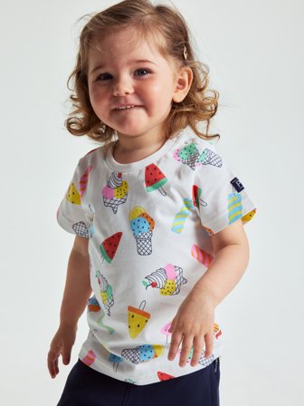 Polarn O. Pyret - T-shirt with ice-cream print - 92 - Childrenswear - white