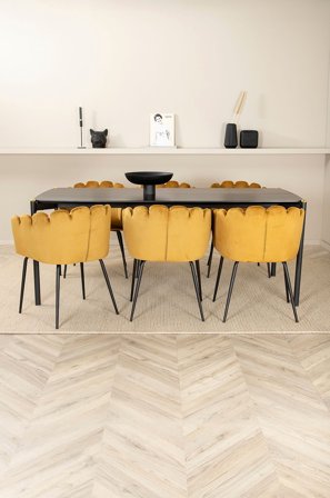 Venture Home - Spisegruppe Pelle med 6 spisebordsstole Limhamn - Sort - Spisegrupper - Fra Homeroom