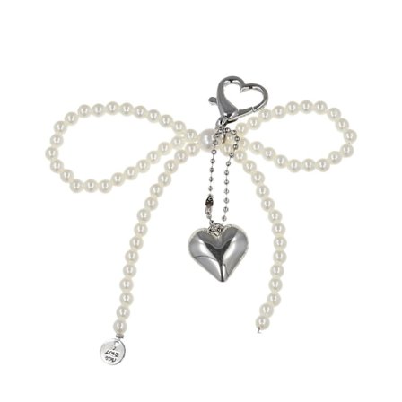 Søte Perler Sløyfeknute Hjerte Nøkkelring Anheng Nydelige Hengende Dekorasjoner Nøkkelring Sjarm for Veske Sekk Ryggsekk Håndveske