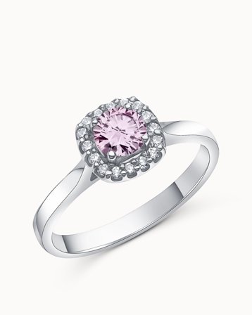 Ædelstensring Grace 950 Platin - Halo Naturlig lyserød Safir - Forlovelsesringe hos VANBRUUN